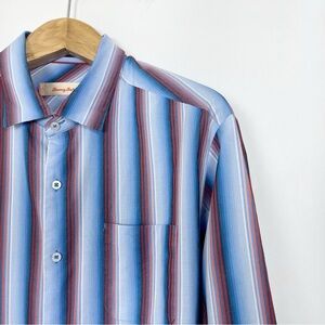 Tommy Bahama Blue and Red Striped‎ Cotton and Silk Button Down Shirt Size XL